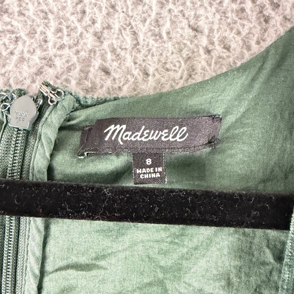 Madewell Corduroy Babydoll Dress Womens 8 Green Puff Sleeve Tiered Mini Boho - Picture 9 of 14